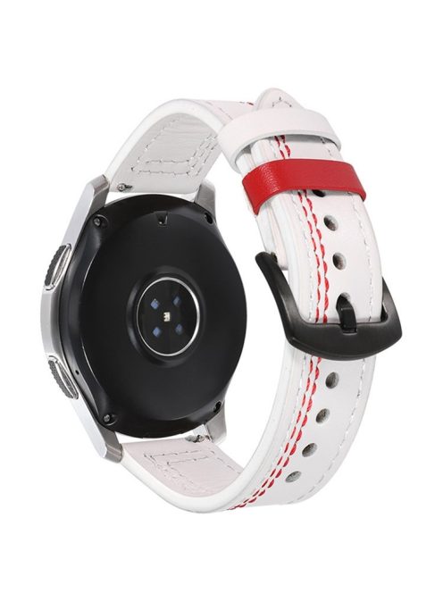 For Samsung Galaxy Watch3 41mm / Garmin Forerunner 645 / Huawei Watch GT 2 42mm Watch Band 20mm Leather Strap - White / Red Stitch