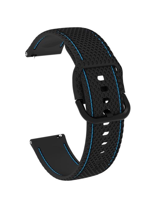 For Samsung Galaxy Watch3 45mm / Garmin Forerunner 265 / Venu 3 Stitching Line Silicone Watch Band 22mm Wrist Strap - Black+Blue Line