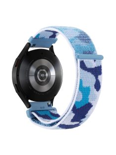   For Samsung Galaxy Watch3 45mm / Garmin Venu 3 Watch Band 22mm Nylon Loop Camouflage Strap - Blue Camo