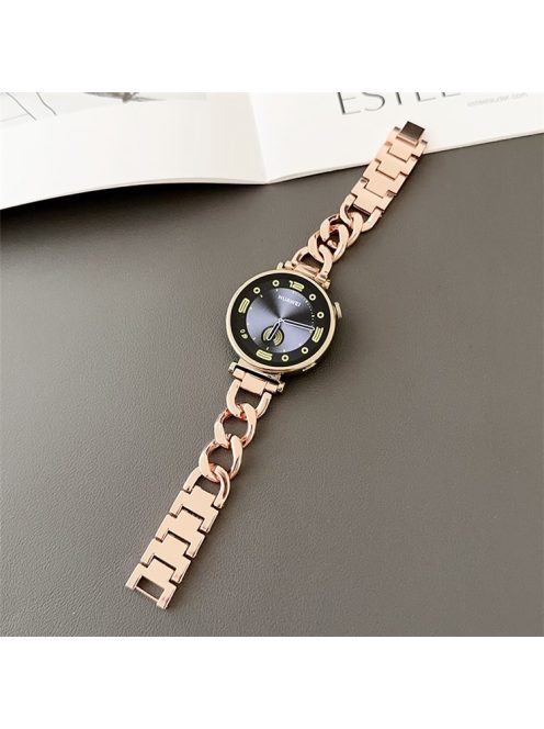 For Samsung Galaxy Watch3 45mm / Garmin Venu 3 Watch Band 22mm Zinc Alloy Chain Wrist Strap - Rose Gold