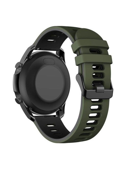 For Samsung Galaxy Watch3 45mm / Huawei Watch 3 / Garmin Forerunner 255 / Apex 46mm Dual-Color Silicone Watch Band 22mm Sport Strap Replacement - Army Green  /  Black