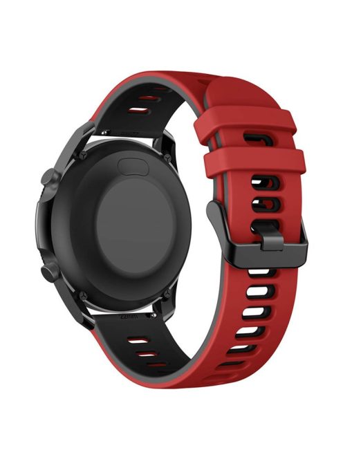 For Samsung Galaxy Watch3 45mm / Huawei Watch 3 / Garmin Forerunner 255 / Apex 46mm Dual-Color Silicone Watch Band 22mm Sport Strap Replacement - Red  /  Black