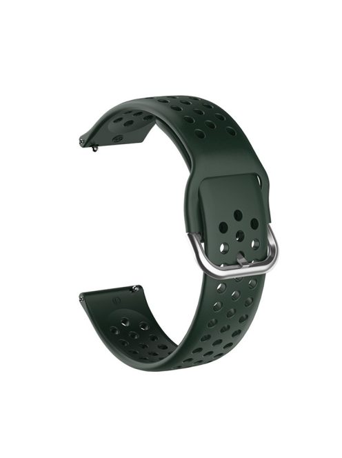 For Samsung Galaxy Watch3 45mm SM-R840 / Garmin Vivoactive 4 Watch Band Replacement 22mm Round Holes Breathable Soft Silicone Strap with Quick Release Pin - Blackish Green / Silver Buckle