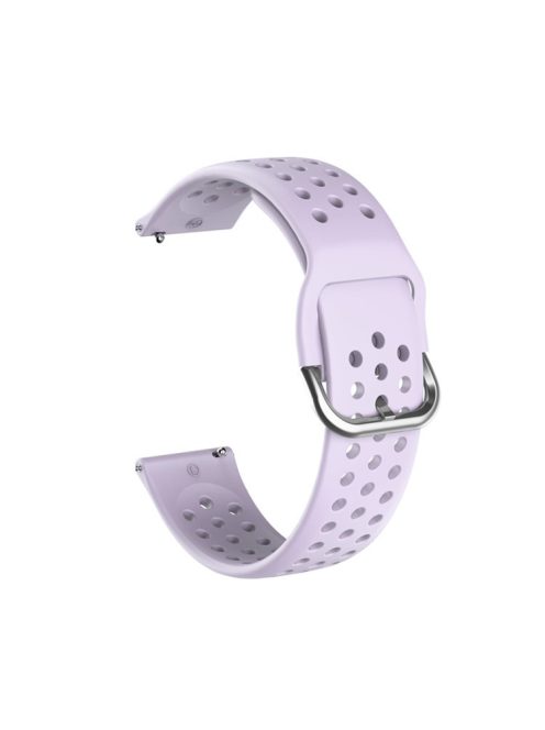 For Samsung Galaxy Watch3 45mm SM-R840 / Garmin Vivoactive 4 Watch Band Replacement 22mm Round Holes Breathable Soft Silicone Strap with Quick Release Pin - Light Purple / Silver Buckle