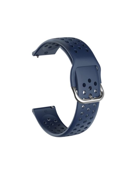 For Samsung Galaxy Watch3 45mm SM-R840 / Garmin Vivoactive 4 Watch Band Replacement 22mm Round Holes Breathable Soft Silicone Strap with Quick Release Pin - Navy Blue / Silver Buckle