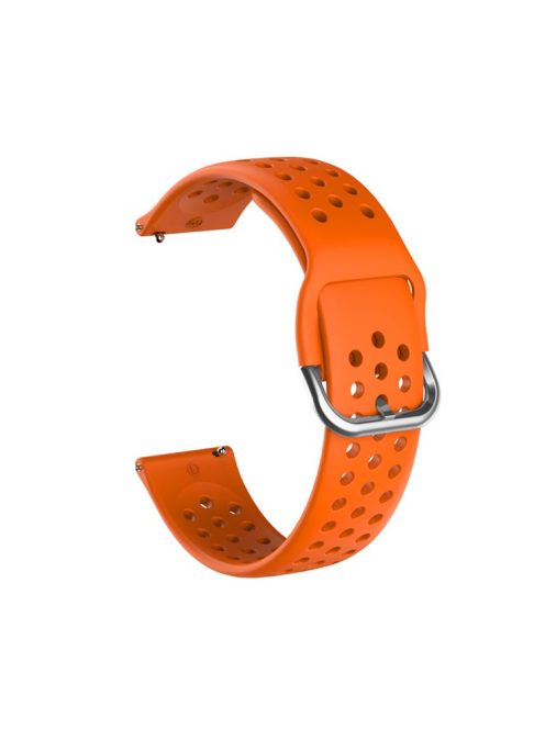 For Samsung Galaxy Watch3 45mm SM-R840 / Garmin Vivoactive 4 Watch Band Replacement 22mm Round Holes Breathable Soft Silicone Strap with Quick Release Pin - Orange / Silver Buckle