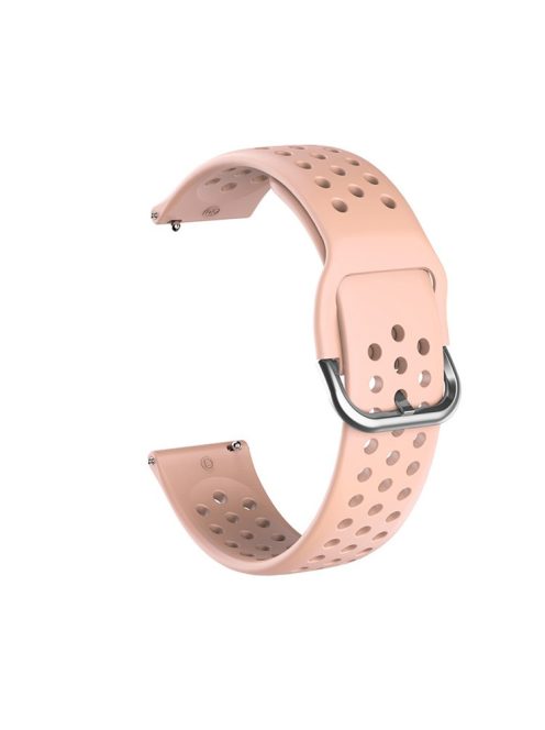 For Samsung Galaxy Watch3 45mm SM-R840 / Garmin Vivoactive 4 Watch Band Replacement 22mm Round Holes Breathable Soft Silicone Strap with Quick Release Pin - Pink / Silver Buckle