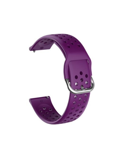 For Samsung Galaxy Watch3 45mm SM-R840 / Garmin Vivoactive 4 Watch Band Replacement 22mm Round Holes Breathable Soft Silicone Strap with Quick Release Pin - Purple / Silver Buckle