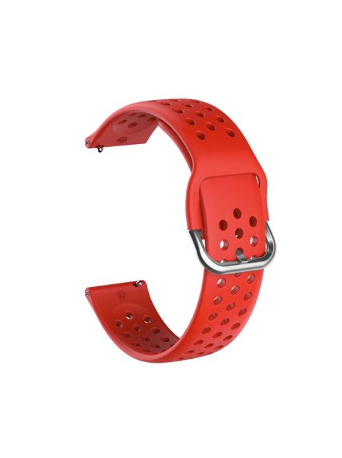 For Samsung Galaxy Watch3 45mm SM-R840 / Garmin Vivoactive 4 Watch Band Replacement 22mm Round Holes Breathable Soft Silicone Strap with Quick Release Pin - Red / Silver Buckle