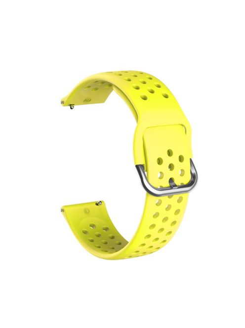 For Samsung Galaxy Watch3 45mm SM-R840 / Garmin Vivoactive 4 Watch Band Replacement 22mm Round Holes Breathable Soft Silicone Strap with Quick Release Pin - Yellow / Silver Buckle