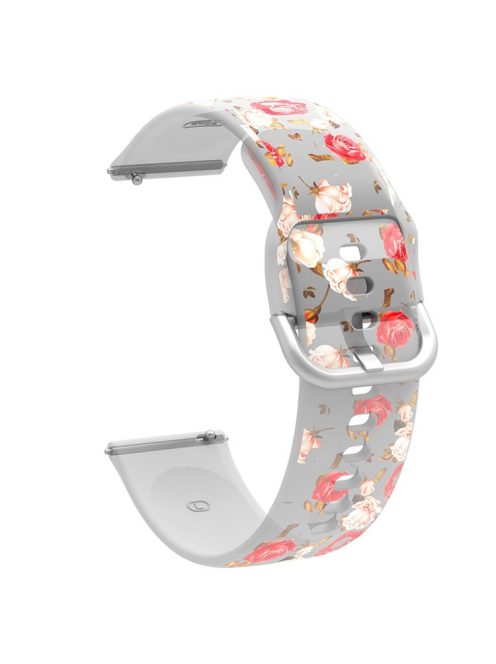 For Samsung Galaxy Watch3 45mm/Huawei Watch GT 3 Pro 46mm/Garmin Venu 2 Silicone Watch Band 22mm Pattern Printed Bracelet Strap Replacement - Red/Pink Flowers