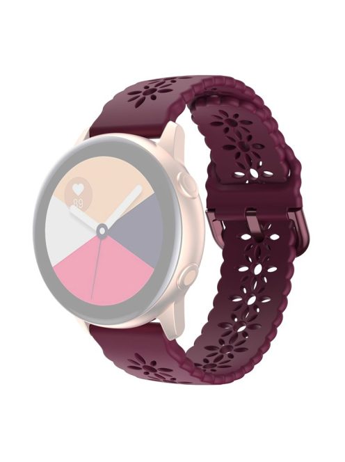 For Samsung Galaxy Watch3 45mm/Huawei Watch GT 3 Pro 46mm/Garmin Venu 2 Soft Silicone Sport Strap 22mm Hollowed-out Plum Blossom Replacement Wristband - Wine Red