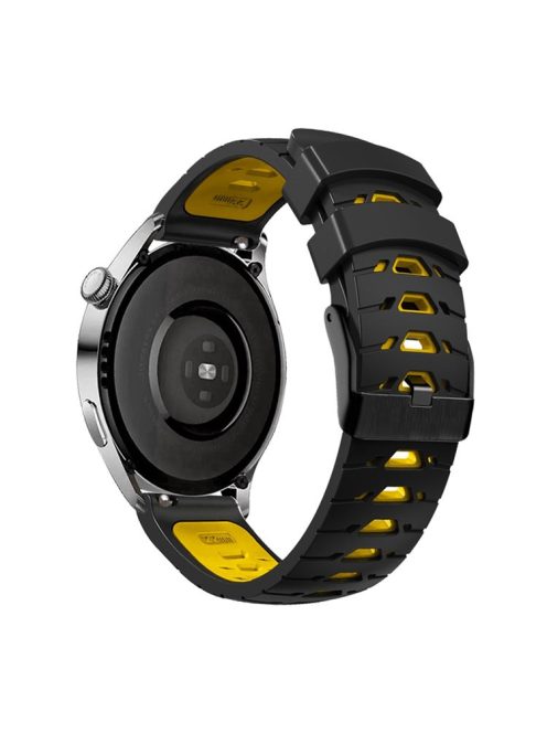 For Samsung Galaxy Watch4 40mm/44mm/Garmin Venu 2 Plus 20mm Silicone Watch Strap Dual Color Wrist Band with Trapezoid Three Row Holes - Black/Yellow