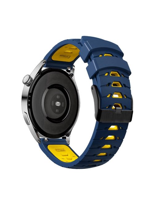 For Samsung Galaxy Watch4 40mm/44mm/Garmin Venu 2 Plus 20mm Silicone Watch Strap Dual Color Wrist Band with Trapezoid Three Row Holes - Midnight Blue/Yellow