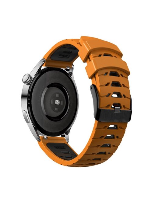 For Samsung Galaxy Watch4 40mm/44mm/Garmin Venu 2 Plus 20mm Silicone Watch Strap Dual Color Wrist Band with Trapezoid Three Row Holes - Orange/Black