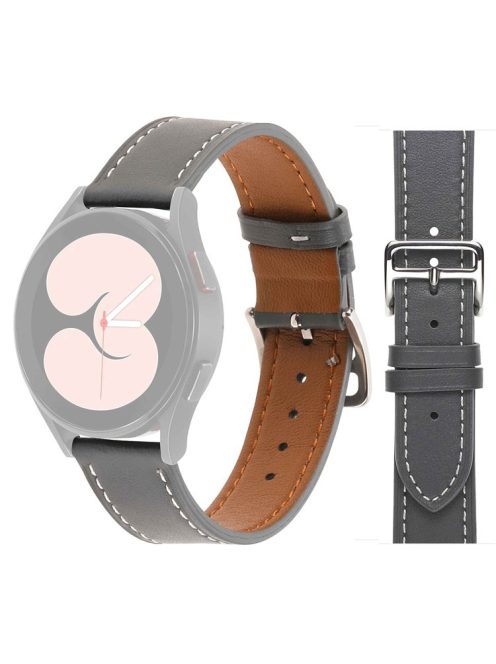 For Samsung Galaxy Watch4 40mm/44mm/Garmin Venu 2 Plus Watch Band 20mm Textured Genuine Leather Wrist Strap Replacement - Grey