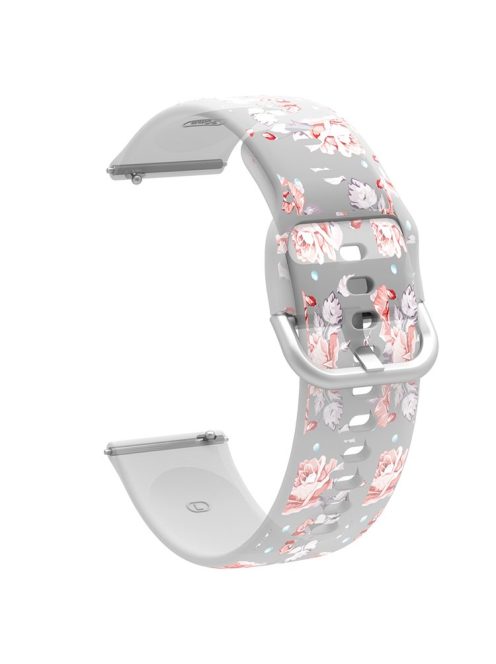 For Samsung Galaxy Watch4 40mm/44mm/Watch4 Classic 42mm/Garmin Venu 2 Plus Pattern Printed Watchband 20mm Adjustable Silicone Strap - Pink Flowers