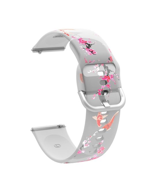 For Samsung Galaxy Watch4 40mm/44mm/Watch4 Classic 42mm/Garmin Venu 2 Plus Pattern Printed Watchband 20mm Adjustable Silicone Strap - Plum Blossom/Carp