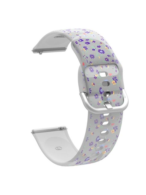 For Samsung Galaxy Watch4 40mm/44mm/Watch4 Classic 42mm/Garmin Venu 2 Plus Pattern Printed Watchband 20mm Adjustable Silicone Strap - Purple Flowers