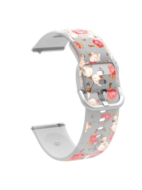 For Samsung Galaxy Watch4 40mm/44mm/Watch4 Classic 42mm/Garmin Venu 2 Plus Pattern Printed Watchband 20mm Adjustable Silicone Strap - Red/Pink Flowers