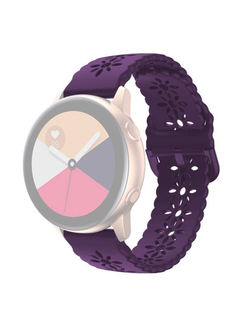 For Samsung Galaxy Watch4 40mm/44mm/Watch4 Classic 42mm/Garmin Venu 2 Plus Plum Blossom Silicone Band 20mm Soft Hollowed-out Sport Strap Wristband - Dark Purple