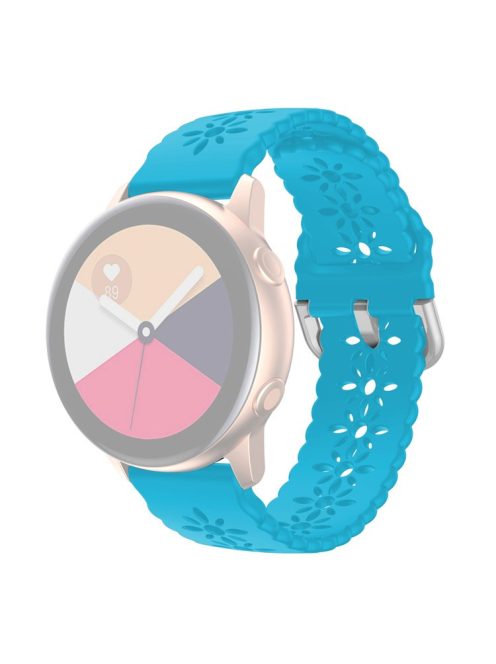 For Samsung Galaxy Watch4 40mm/44mm/Watch4 Classic 42mm/Garmin Venu 2 Plus Plum Blossom Silicone Band 20mm Soft Hollowed-out Sport Strap Wristband - Luminous Blue