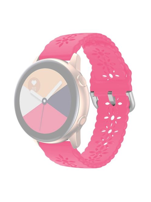 For Samsung Galaxy Watch4 40mm/44mm/Watch4 Classic 42mm/Garmin Venu 2 Plus Plum Blossom Silicone Band 20mm Soft Hollowed-out Sport Strap Wristband - Luminous Pink