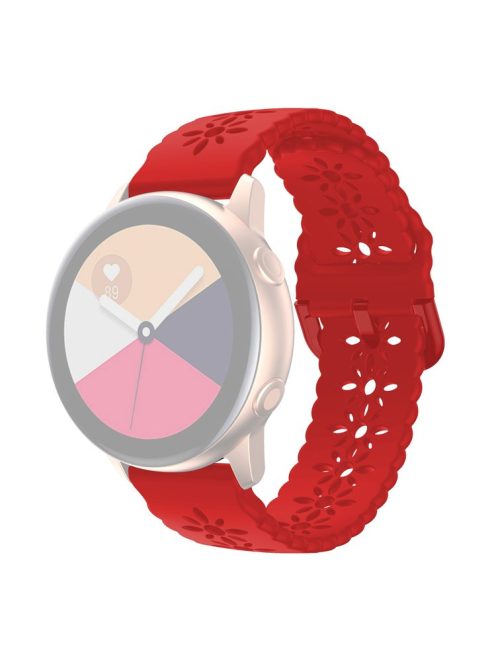 For Samsung Galaxy Watch4 40mm/44mm/Watch4 Classic 42mm/Garmin Venu 2 Plus Plum Blossom Silicone Band 20mm Soft Hollowed-out Sport Strap Wristband - Red