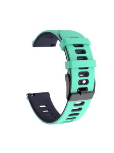   For Samsung Galaxy Watch4 44mm 40mm/Watch4 Classic 46mm 42mm/Gear S2/Garmin Forerunner 245 20mm Dual-color Silicone Smart Watch Band Replacement Strap (Black Buckle) - Mint Green/Dark Blue