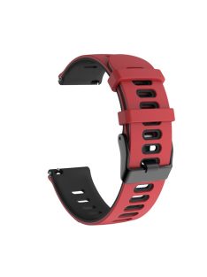   For Samsung Galaxy Watch4 44mm 40mm/Watch4 Classic 46mm 42mm/Gear S2/Garmin Forerunner 245 20mm Dual-color Silicone Smart Watch Band Replacement Strap (Black Buckle) - Red/Black