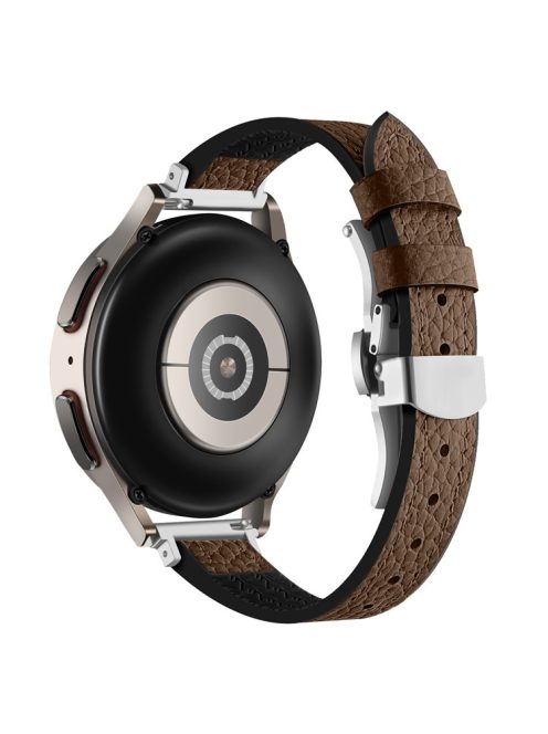 For Samsung Galaxy Watch6 / Garmin Venu Sq / Huami Amazfit Bip Silicone+Genuine Leather Band 20mm Watch Strap - Brown / Silver Buckle