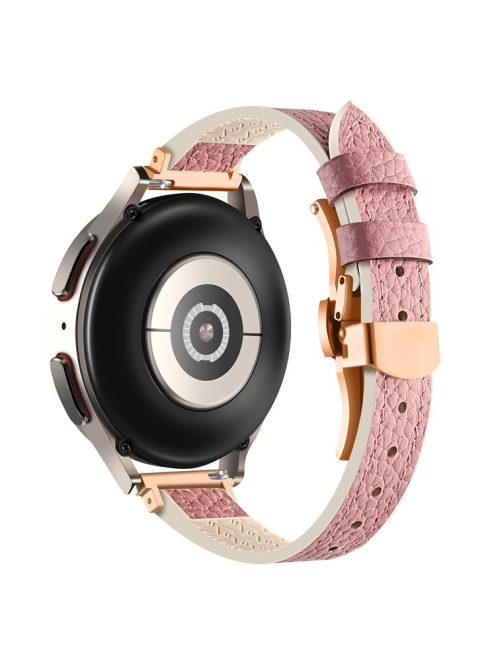 For Samsung Galaxy Watch6 / Garmin Venu Sq / Huami Amazfit Bip Silicone+Genuine Leather Band 20mm Watch Strap - Pink / Rose Gold Buckle