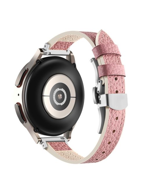 For Samsung Galaxy Watch6 / Garmin Venu Sq / Huami Amazfit Bip Silicone+Genuine Leather Band 20mm Watch Strap - Pink / Silver Buckle