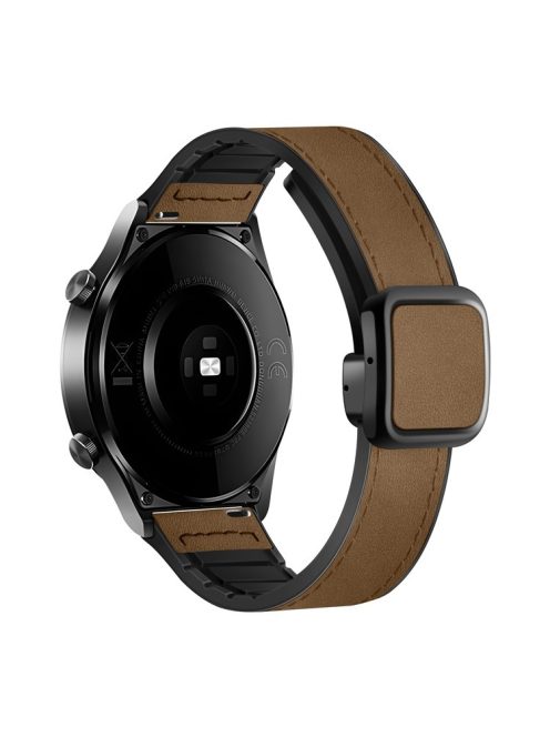 For Samsung Galaxy Watch6 / Garmin Venu Sq 2 Watch Band 20mm PU Leather+Silicone Strap - Dark Brown