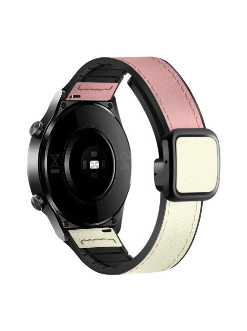 For Samsung Galaxy Watch6 / Garmin Venu Sq 2 Watch Band 20mm PU Leather+Silicone Strap - Pink+White