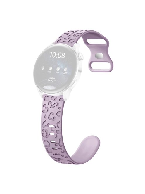 For Samsung Galaxy Watch6 Classic 47mm / 43mm / Garmin Venu Sq 2 20mm Silicone Watch Band Leopard Printed - Lavender