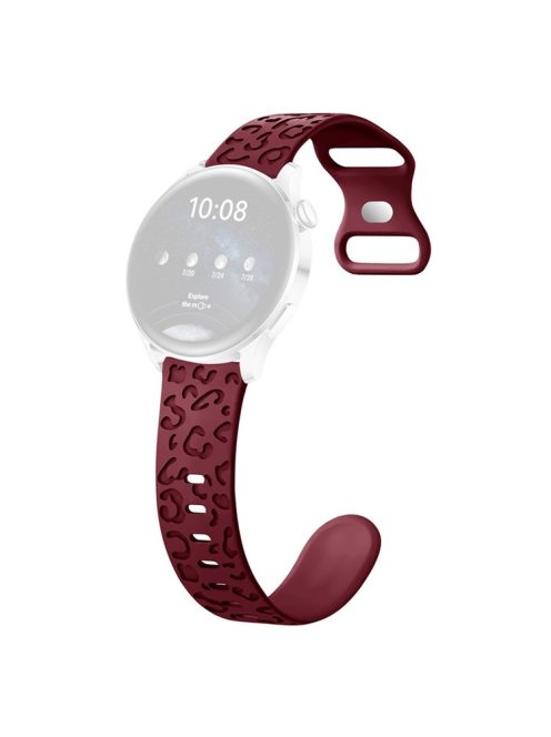 For Samsung Galaxy Watch6 Classic 47mm / 43mm / Garmin Venu Sq 2 20mm Silicone Watch Band Leopard Printed - Wine Red