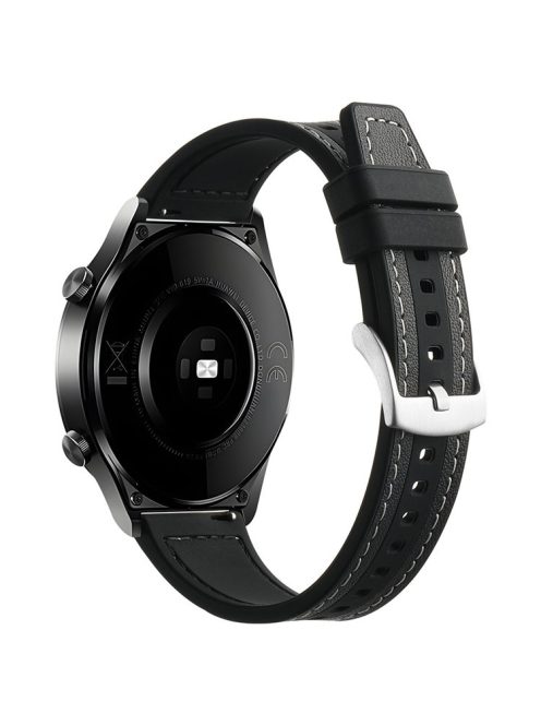 For Samsung Galaxy Watch6 Classic 47mm 43mm / GarminActive 5 20mm Watch Band Cowhide Leather Silicone Strap - Black