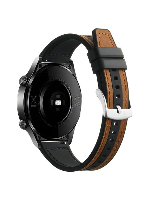 For Samsung Galaxy Watch6 Classic 47mm 43mm / GarminActive 5 20mm Watch Band Cowhide Leather Silicone Strap - Dark Brown+Black