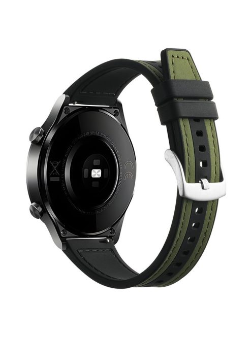 For Samsung Galaxy Watch6 Classic 47mm 43mm / GarminActive 5 20mm Watch Band Cowhide Leather Silicone Strap - Green+Black