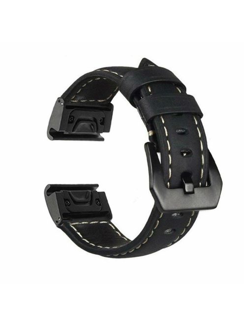 Genuine Leather Watchband Replacement Strap for Garmin MARQ Series/Fenix5/5X/5S/Forerunner945/Approach S60 - Black