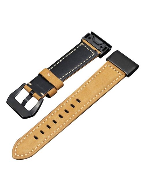 Genuine Leather Watchband Replacement Strap for Garmin MARQ Series/Fenix5/5X/5S/Forerunner945/Approach S60 - Brown