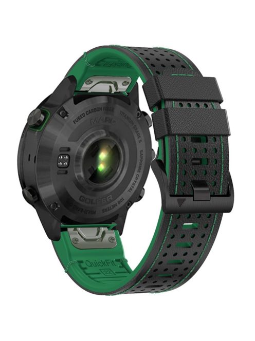 KALEBOL For Garmin Fenix 7 / 7 Pro / 6 / 6 Pro Quickfit 22mm Silicone Watch Band Dual Color Dot Holes Design - Black+Green