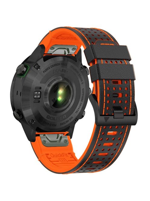 KALEBOL For Garmin Fenix 7 / 7 Pro / 6 / 6 Pro QuickFit 22mm Silicone Watch Band Dual Color Dot Holes Design - Black+Orange