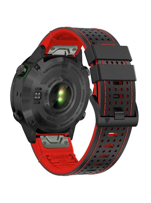 KALEBOL For Garmin Fenix 7 / 7 Pro / 6 / 6 Pro QuickFit 22mm Silicone Watch Band Dual Color Dot Holes Design - Black+Red