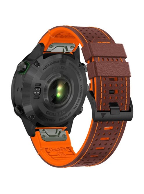 KALEBOL For Garmin Fenix 7 / 7 Pro / 6 / 6 Pro QuickFit 22mm Silicone Watch Band Dual Color Dot Holes Design - Coffee+Orange