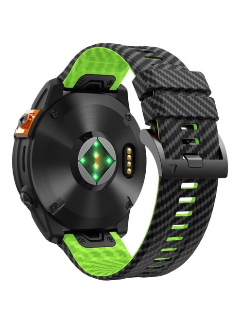 KALEBOL For Garmin Fenix 7 / 7 Pro / 6 / 6 Pro Silicone Watch Band Quickfit 22mm Carbon Fiber Texture Strap - Black+Lime