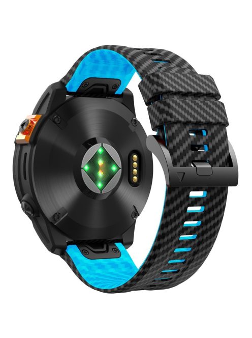 KALEBOL For Garmin Fenix 7 / 7 Pro / 6 / 6 Pro Silicone Watch Band QuickFit 22mm Carbon Fiber Texture Strap - Black+Sky Blue