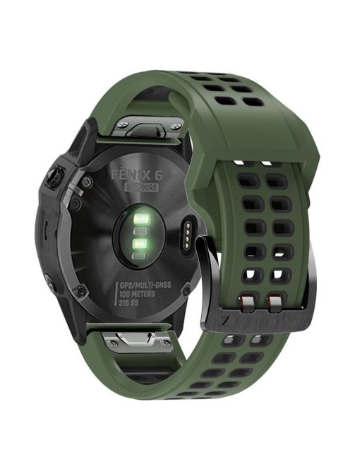 KALEBOL KLB-LWGJ-001 For Garmin Fenix 7  /  7 Pro Watch Band QuickFit 22mm Breathable Double Row Holes Strap - Army Green+Black