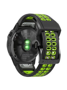   KALEBOL KLB-LWGJ-001 For Garmin Fenix 7  /  7 Pro Watch Band QuickFit 22mm Breathable Double Row Holes Strap - Black+Lime